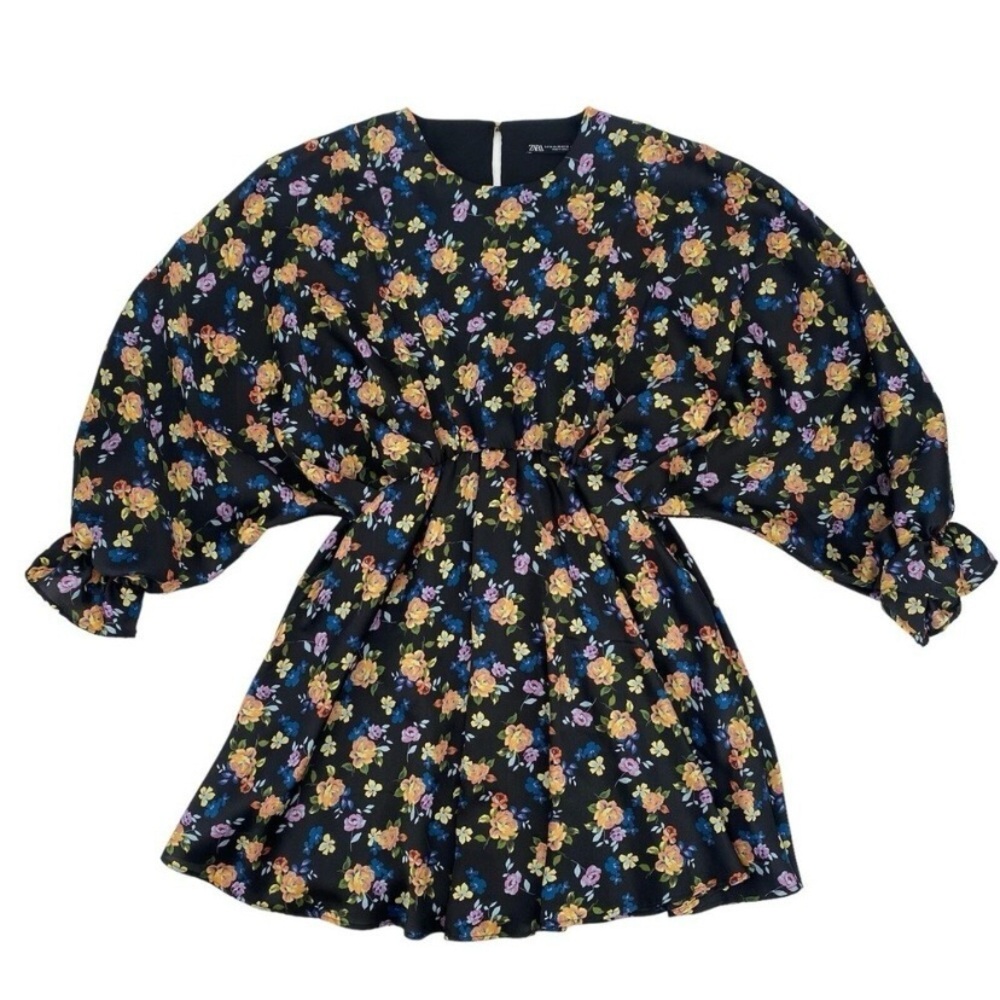 Zara Floral Dolman Sleeve Crew Neck Mini Dress Women’s Size Small
